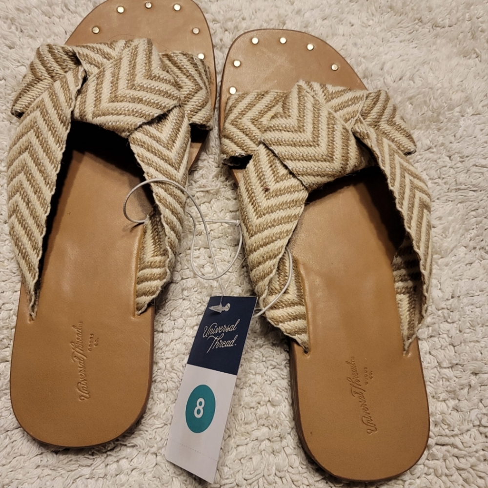 NWT Fabric Macrame look Chevron boho beach Slide size 8 - Picture 1 of 7